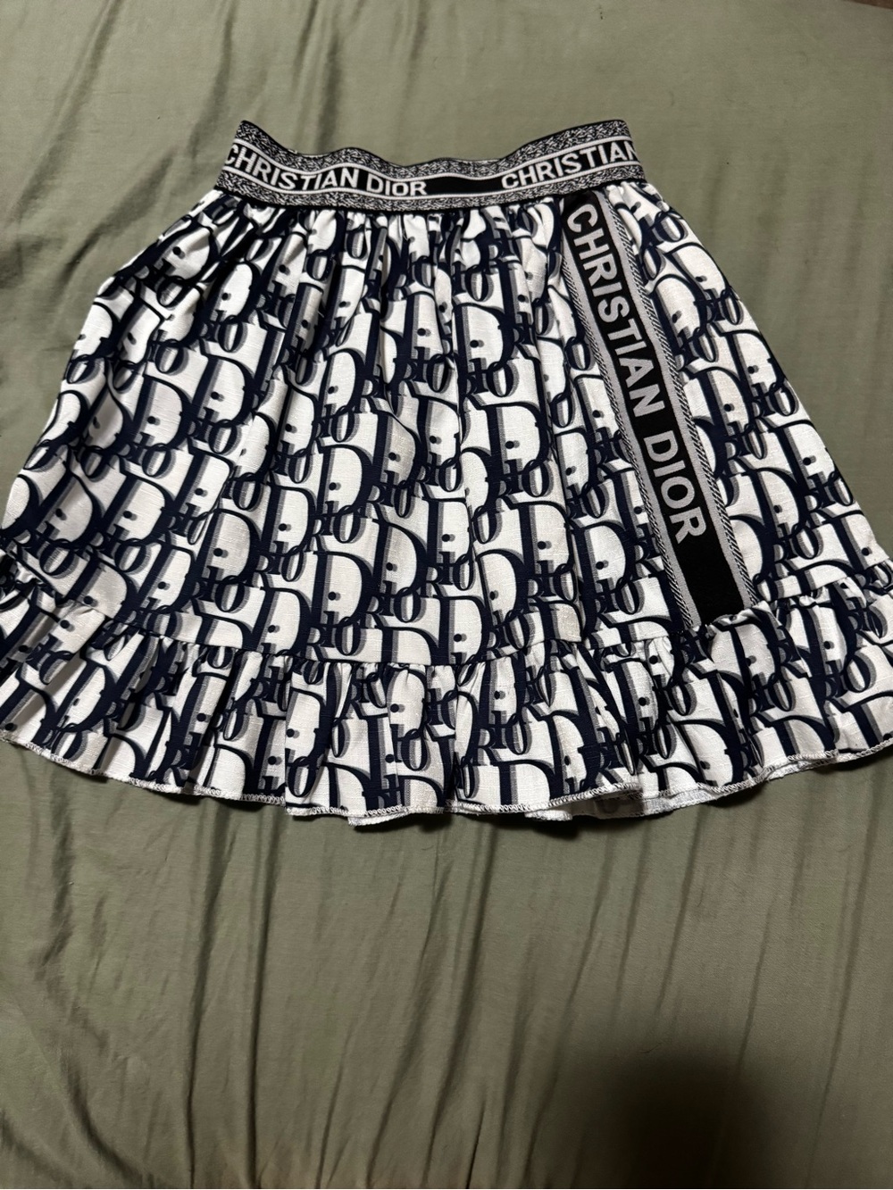 Dior White and Navy Monogram Mini Skirt